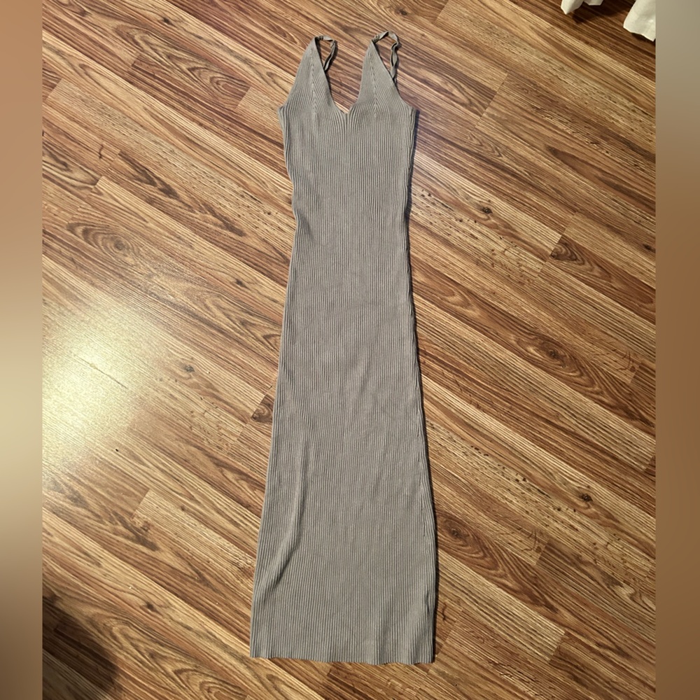 Spaghetti Strap Tan Grey Maxi Dress